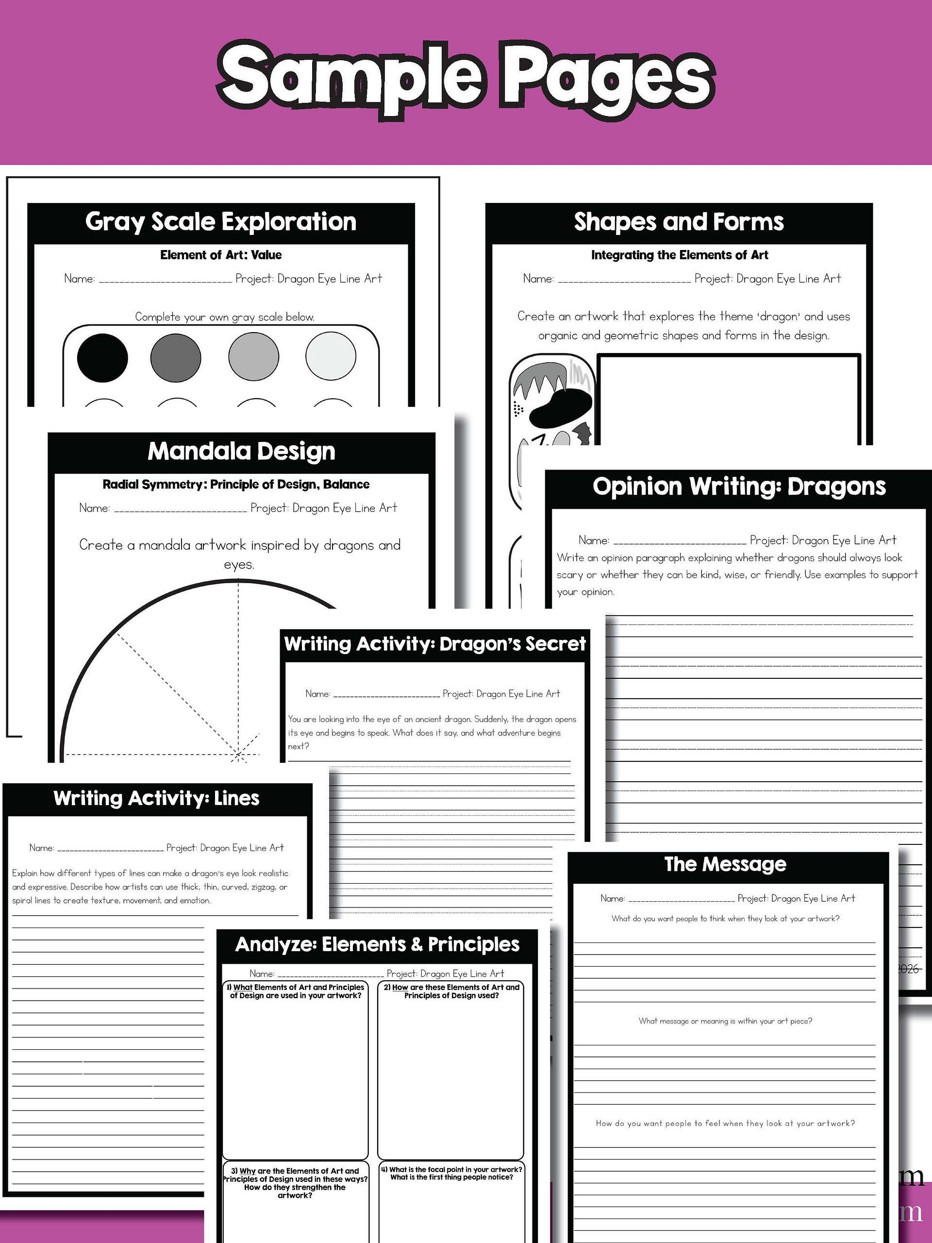 Dragon Eye Art Lesson Element of Art Line 5th Grade Line Art Project Dragon Art product image (10)
