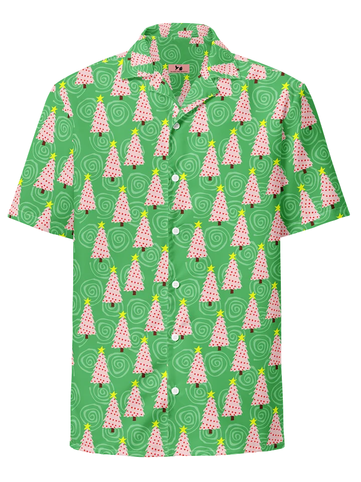 Pink Christmas Trees on Mint Green Oversized Button-Down Shirt product image (1)