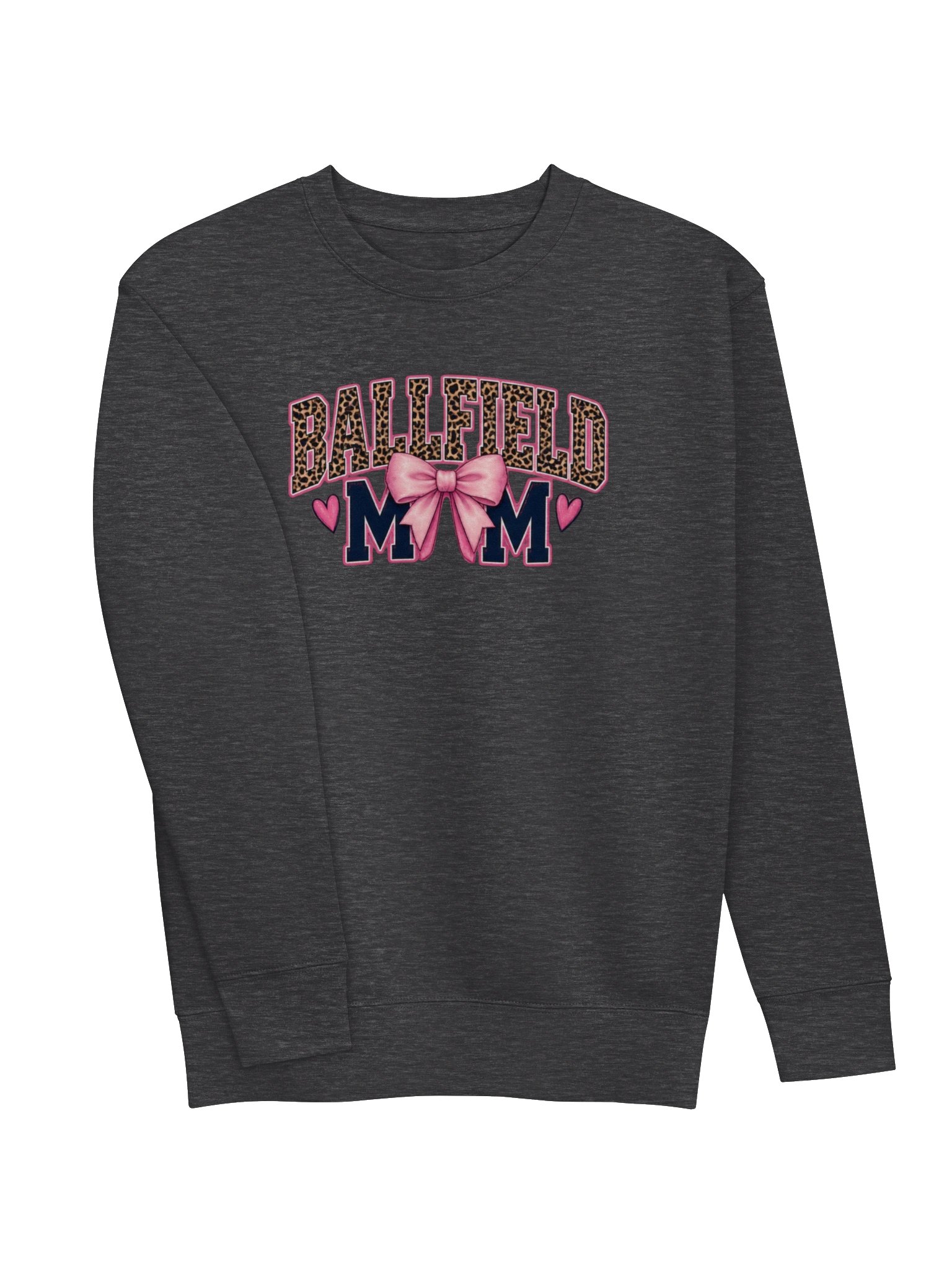 Ballfield Mom Crewneck Sweatshirt | Leopard Letters Pink Bow Sports Mom Sweatshirt product image (3)