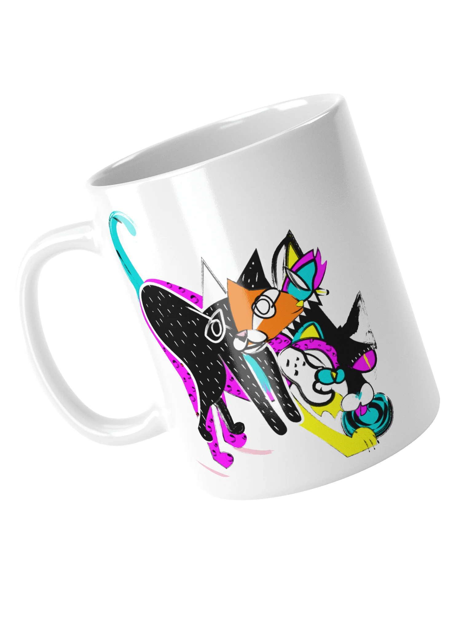 Mug: Kaleido Cat - Bright Pink Yellow Teal product image (4)