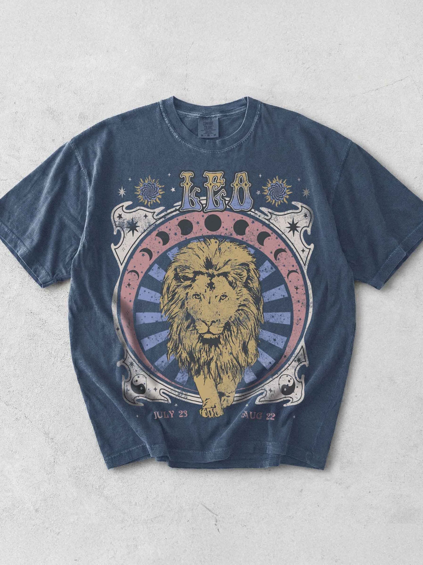 Leo Zodiac Shirt – Vintage Lion Astrology Graphic Tee (July 23 – August 22) - Dark Academia product image (1)
