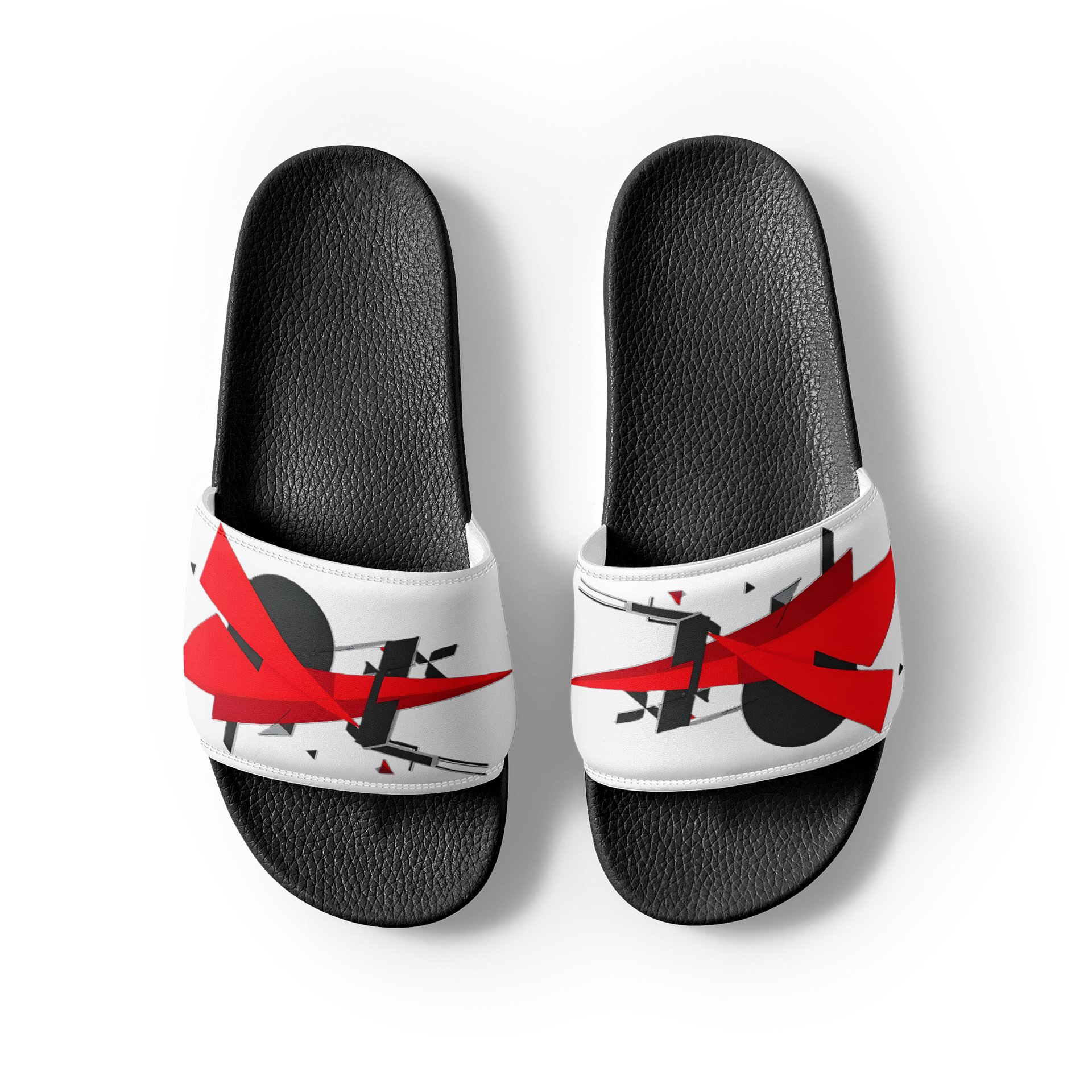 Abstract Red Bolt – White & Black Man Slide Sandals product image (3)