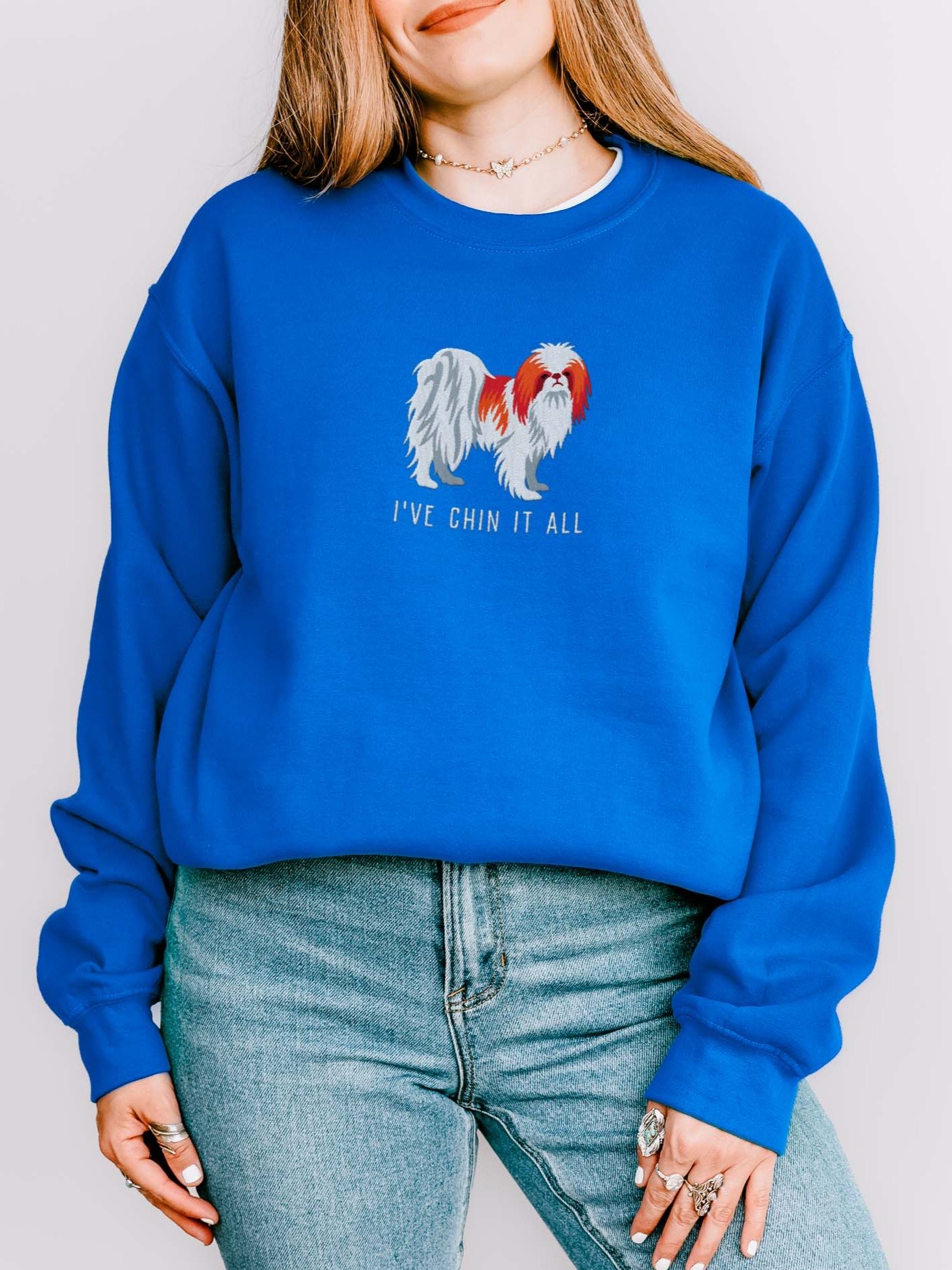 I've Chin It All Sweatshirt (Embroidered) of a Japanese Chin(Red & White) product image (2)