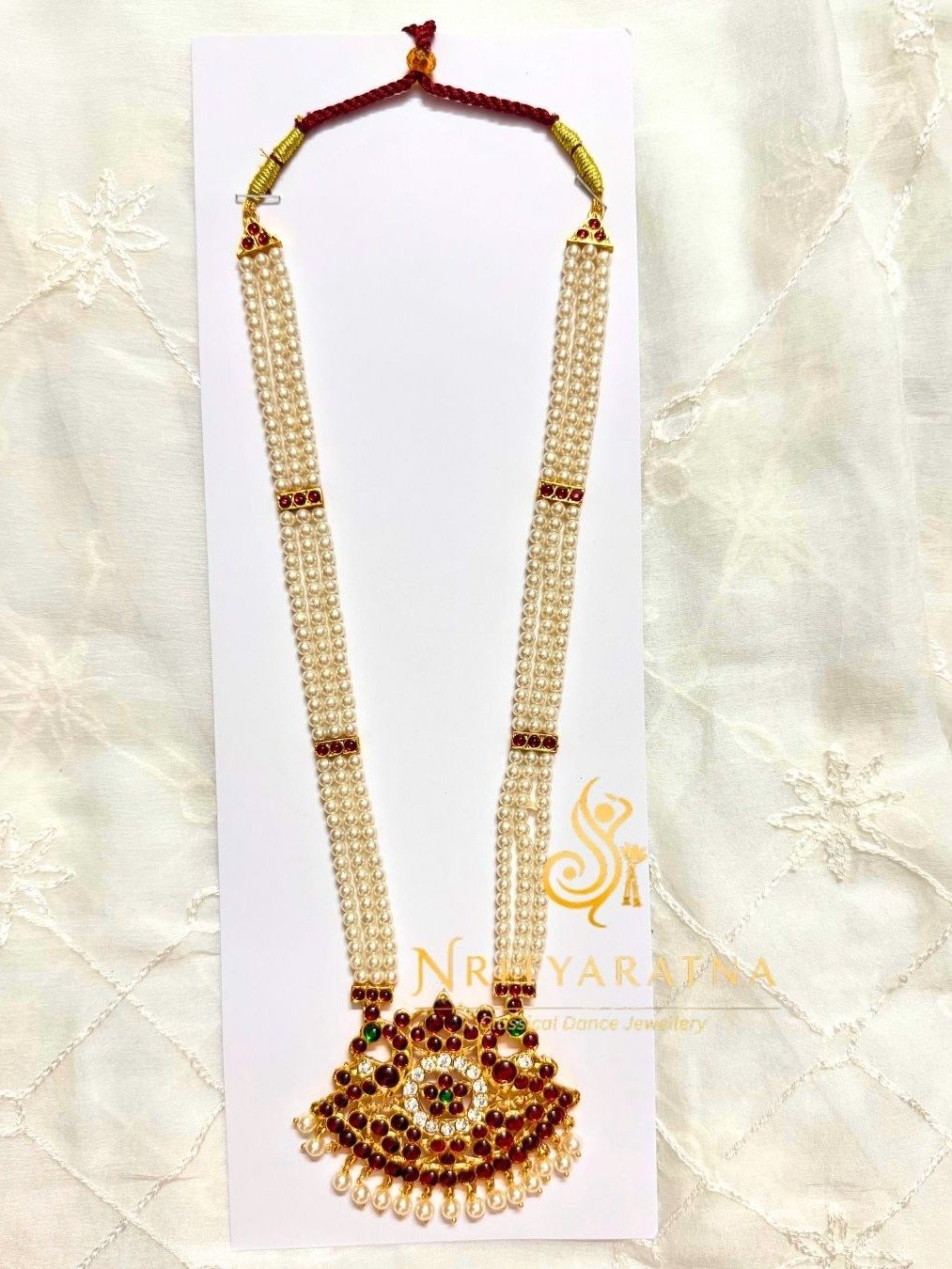 Three Line Moti Necklace with Regular Pendant - Long Necklace product image (1)