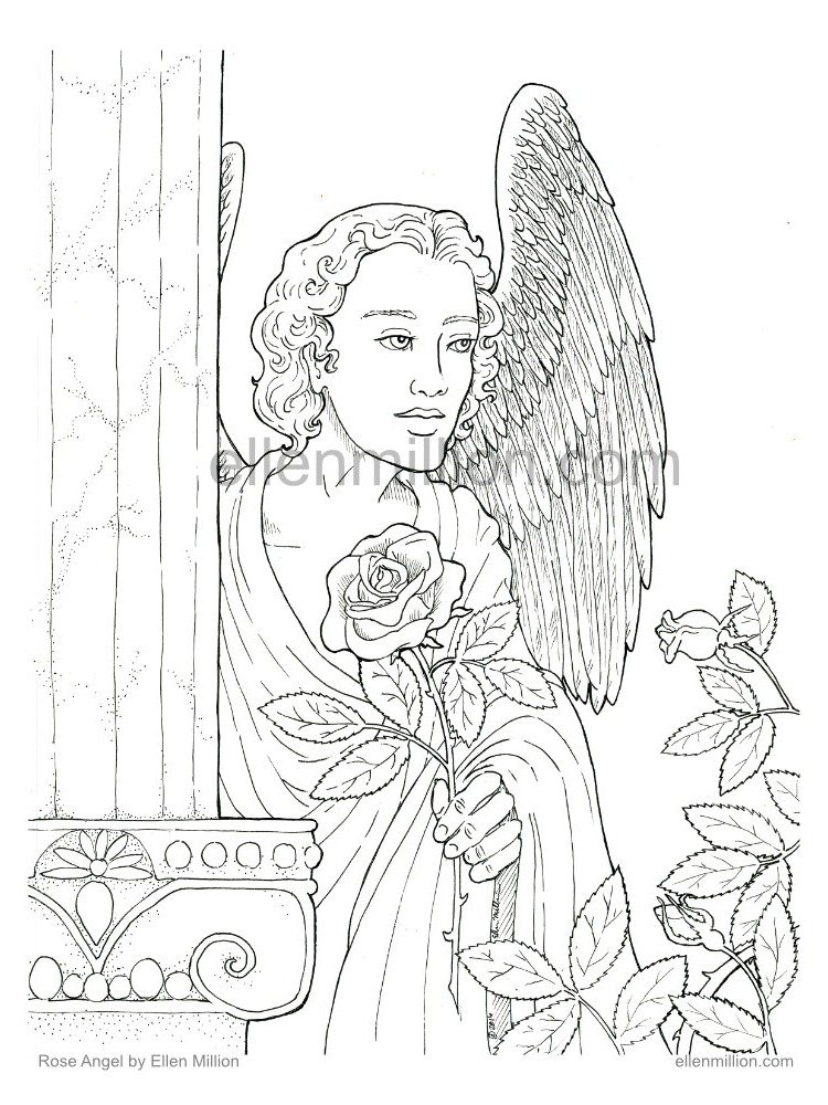 Rose Angel - Digital Coloring Page product image (1)