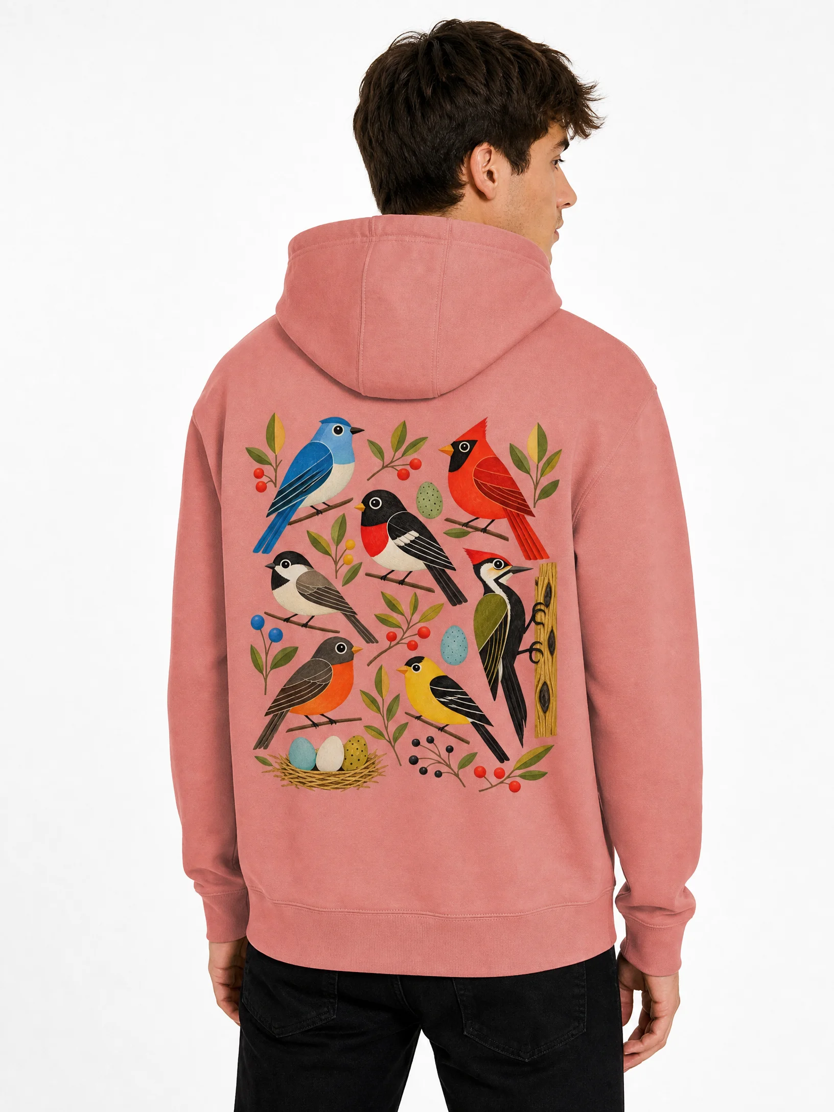 Vintage Folk Art Songbirds Hoodie | Mid-Century Nature product image (3)