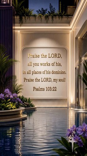 Psalms 103:22 and more @beinspired.music 🤍

Praise the LORD, all you works of his,
in all places of his dominion.
Praise the ...