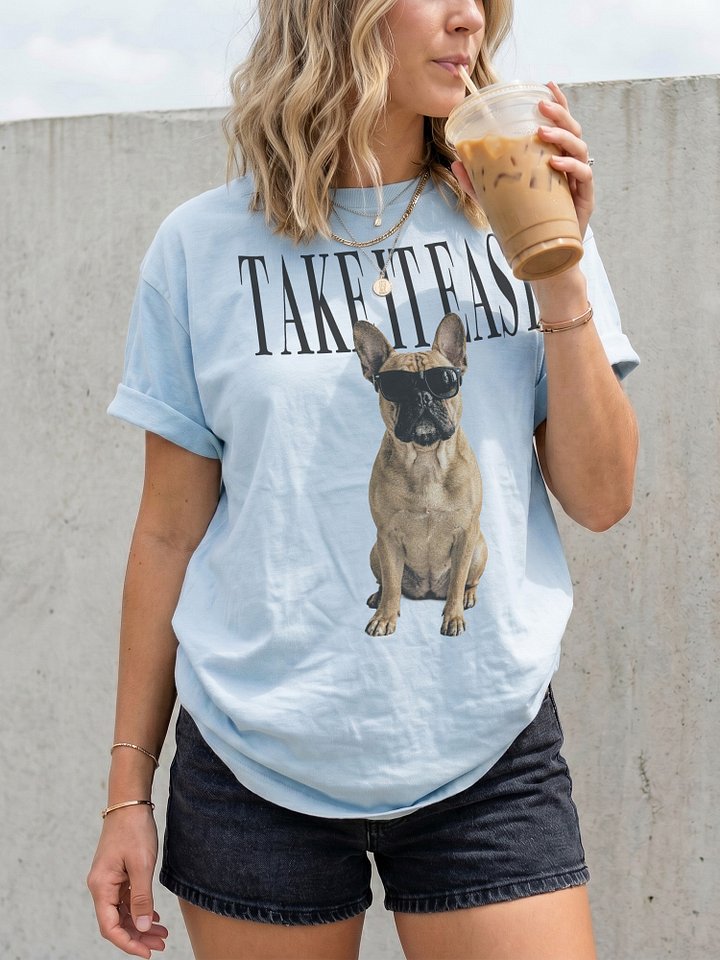 Take It Easy '90s Pop Vintage-Style T-Shirt for French Bulldog(Tan) Lovers product image (2)