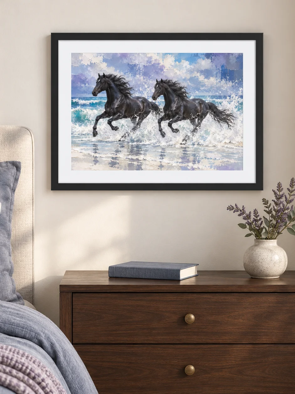 Tide Runners — Black Horses Framed Art Print product image (2)