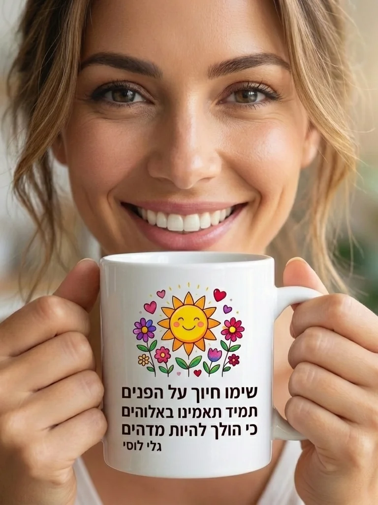 Put a Smile Hebrew Mug product image (1)