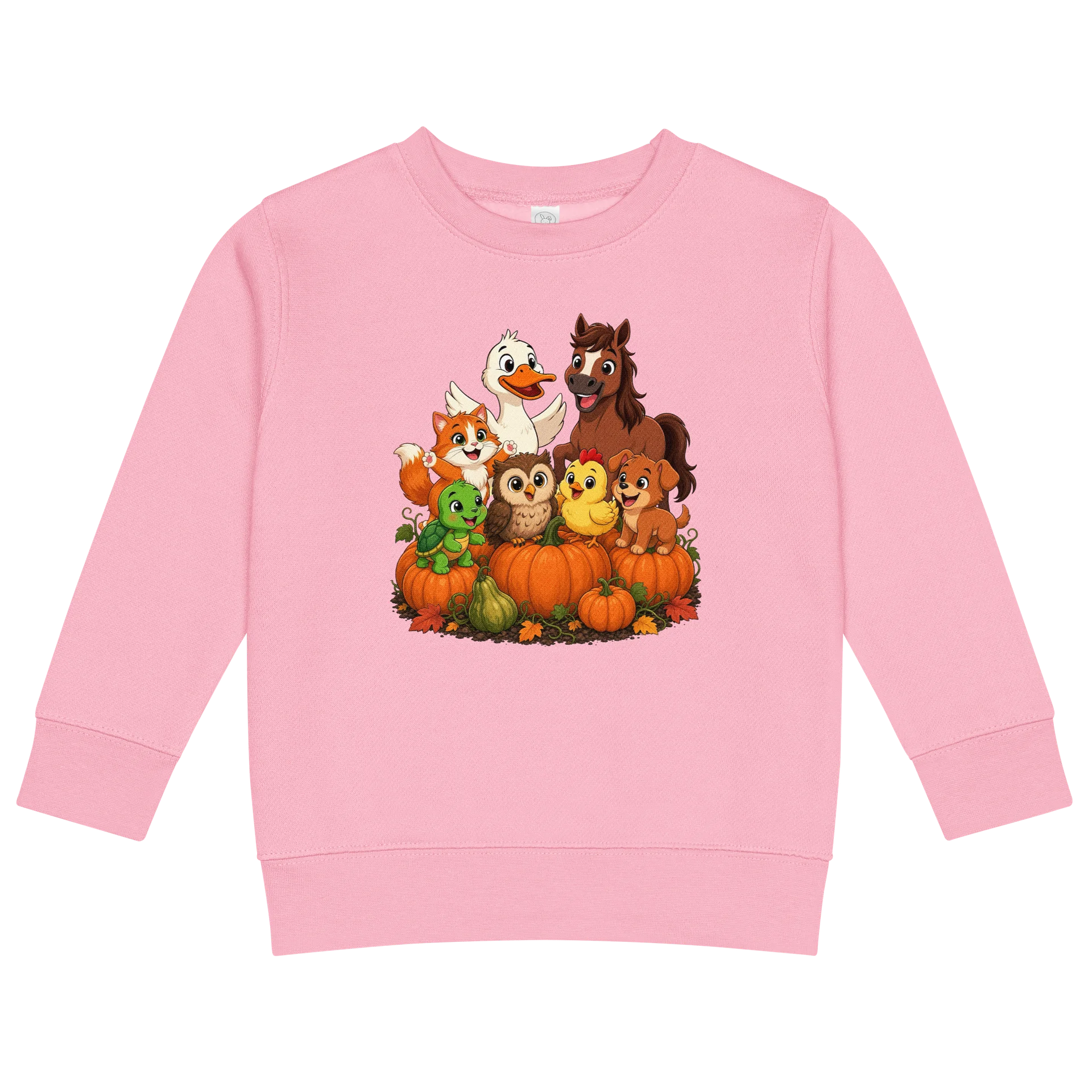 Cute Fall Animal Pumpkin Kids Pink Sweatshirt product image (1)