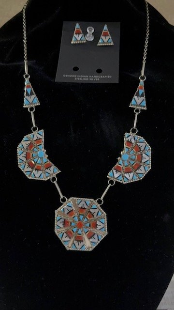 Artisan Zuni Multi-Stone Inlay Geometric Mosaic Statement Set product image (1)