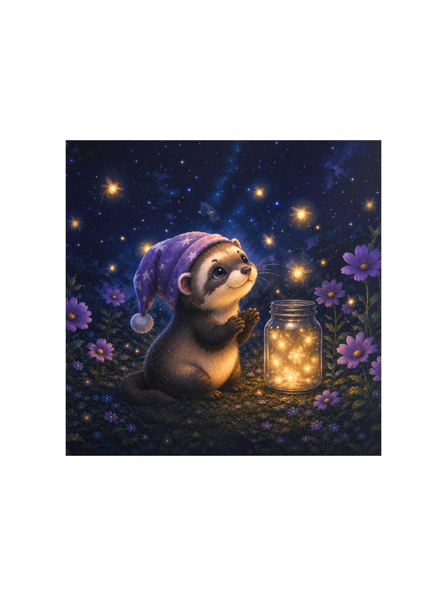 Firefly Wishes Ferret Square Art Print | Moonlit Dreams product image (1)