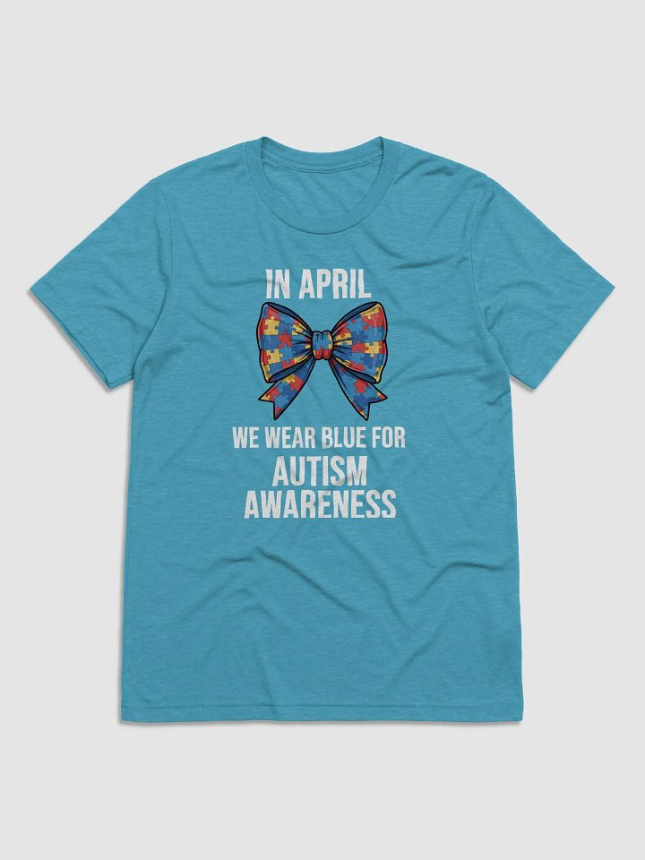 In April We Wear Blue - Autism Awareness Bow Puzzle T-Shirt product image (2)