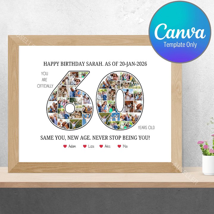 60th Birthday Photo Collage Poster - Canva Template product image (1)