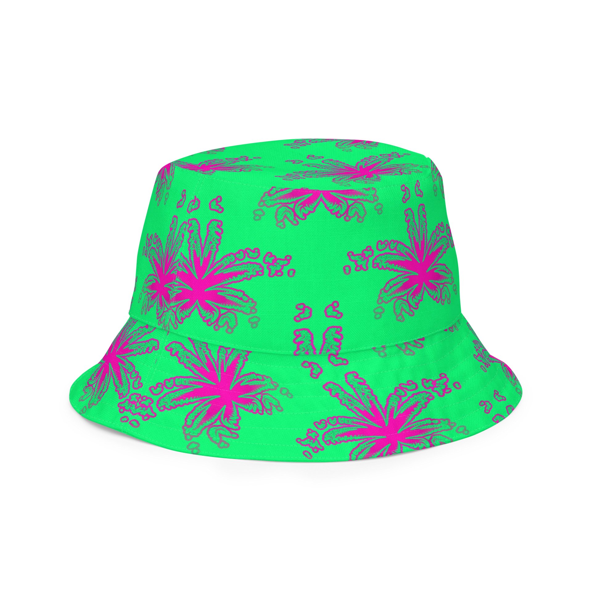 420 Stoner Summertime Reversible Bucket Hat, Cannabis Mint Green Purple Pink Pot Leaf Pattern Accessory product image (5)