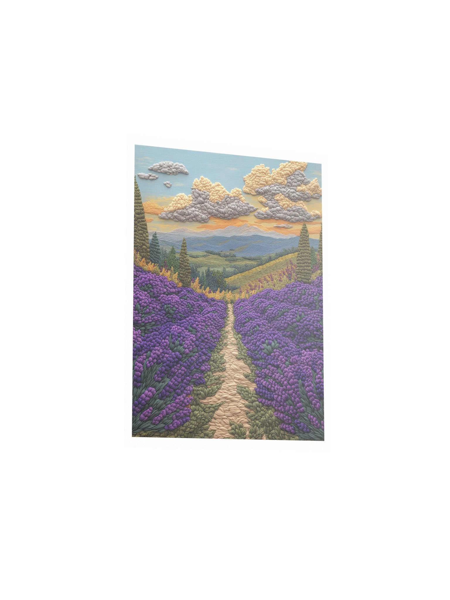 Lost in the Lavender Fields of Provence | Embroidery-Style Wall Art — Unframed Print product image (3)