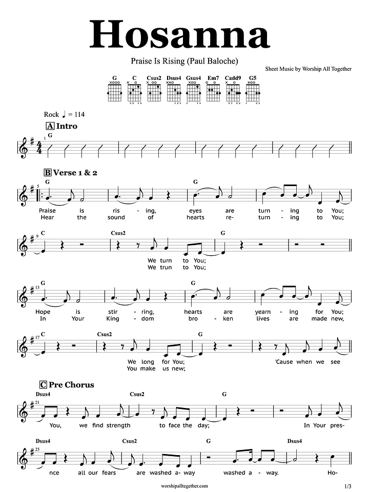 Hosanna Praise Is Rising - Paul Baloche | Sheet Music, Chord, Lyrics product image (1)
