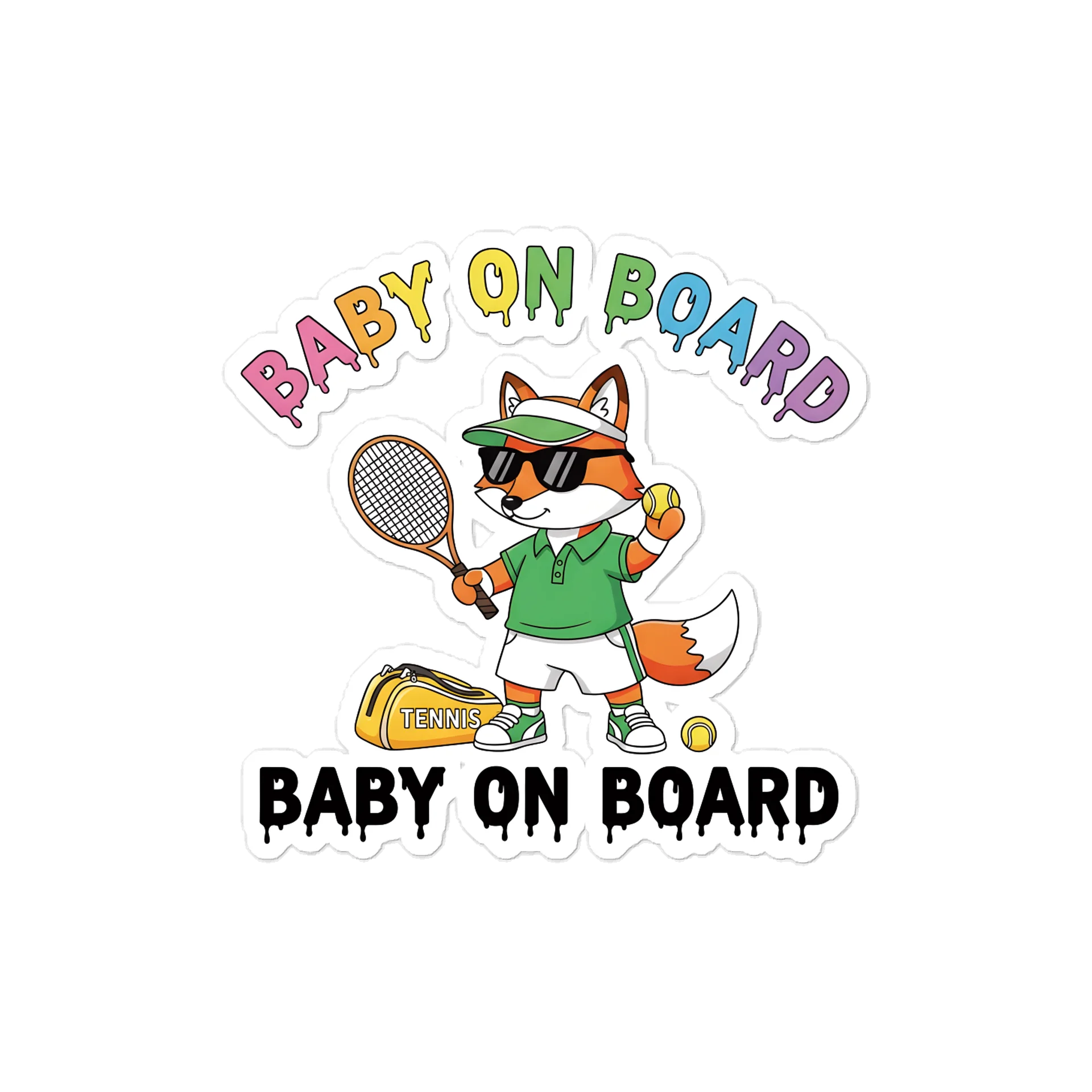Funny Fox Tennis Baby on Board Sticker - 5x5 Weatherproof Vinyl Car Decal - Premium Fox Tennis Court Accessory product image (1)