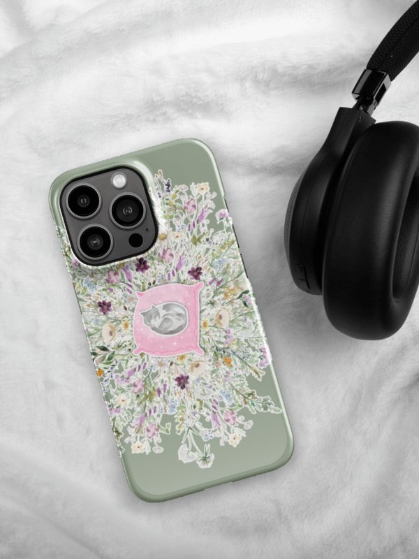 SLEEPY CAT IN FLOWERBED IPHONE CASE product image (3)