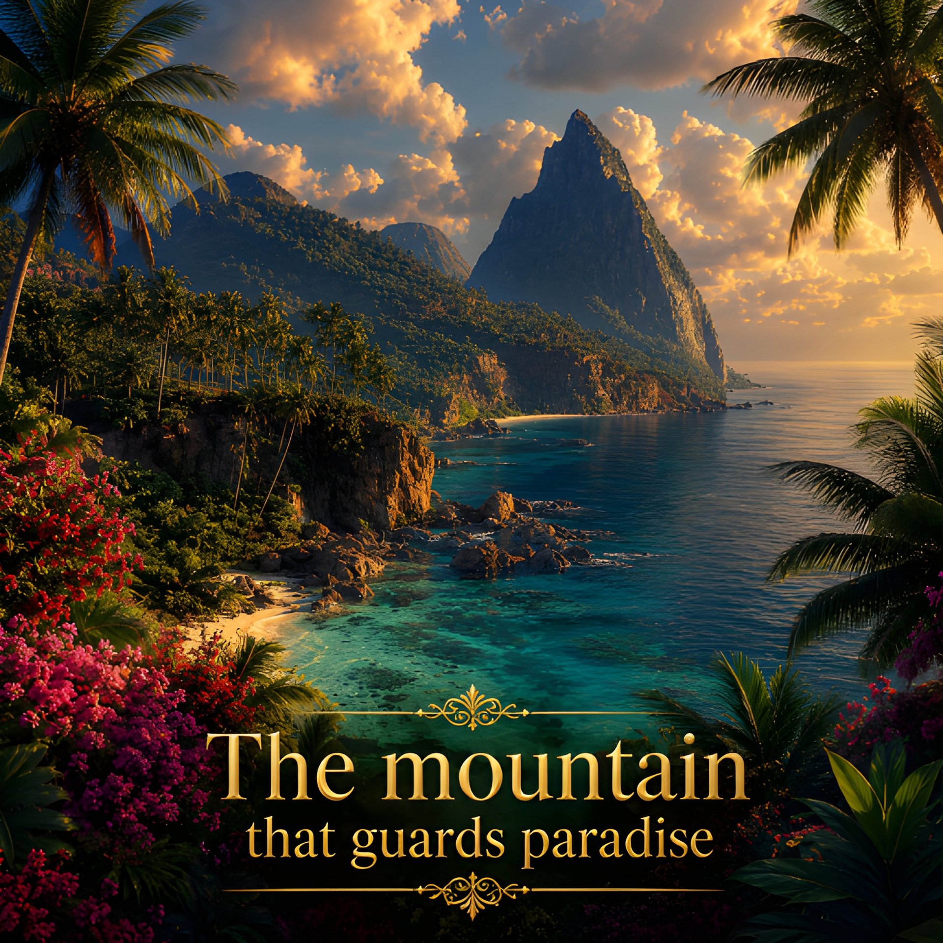 The Mountain That Guards Paradise Fantasy Tropical Beach Printable Digital Download product image (2)