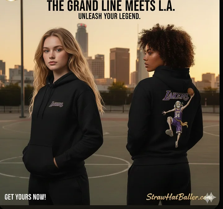 One Piece x Lakers Luffy Dunk Hoodie – Black NBA Anime Collaboration Sweatshirt (Los Angeles Edition) product image (2)