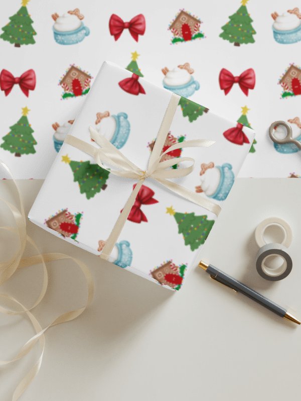 Christmas Cheer Wrapping Paper Set (3 Sheets) - Holiday Icons, Snowmen & Penguins, Festive Dots product image (4)
