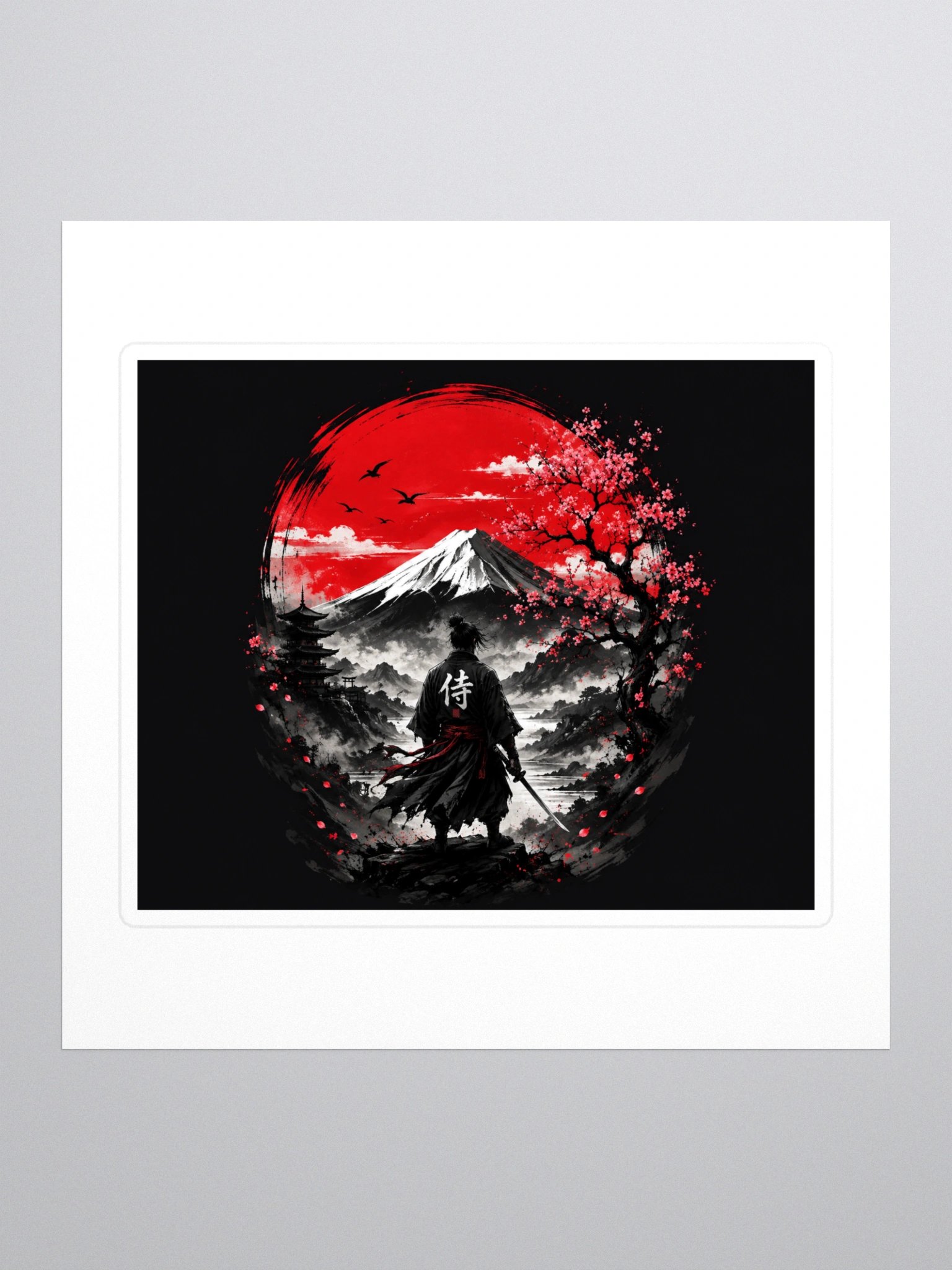 Japanese Samurai Mountain Wall Art – Red Sun Japan Poster product image (1)
