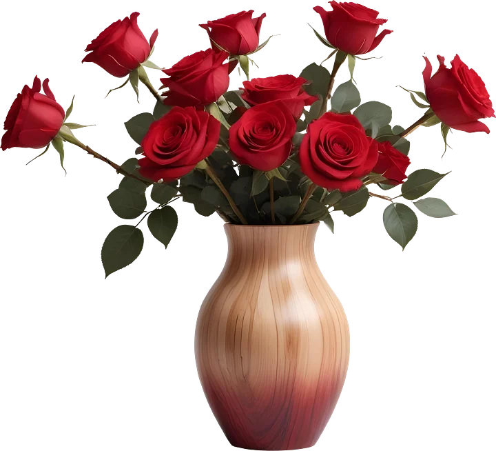 Passionate Red Rose Wooden Vase PNG product image (1)