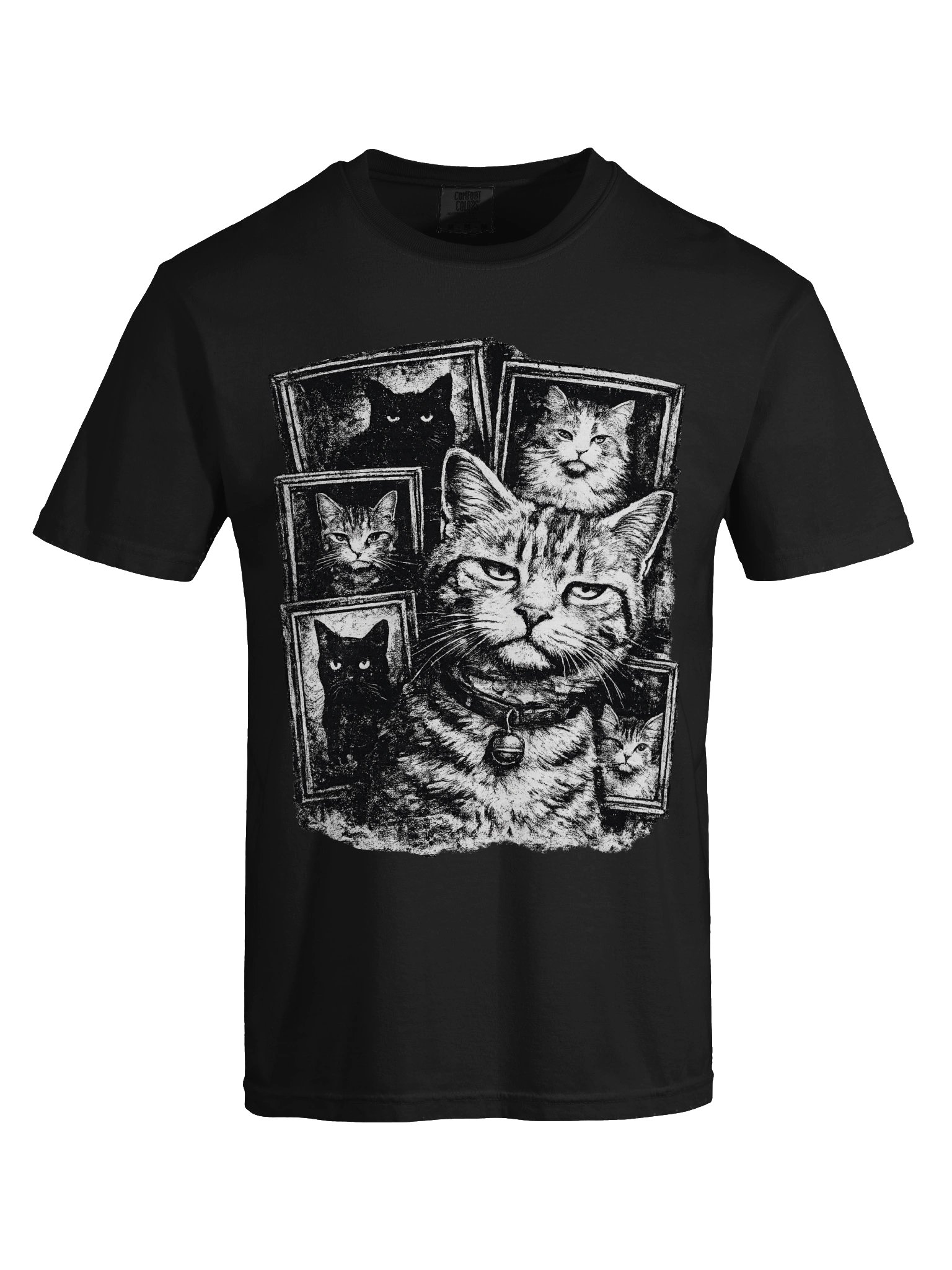 Vintage Cat Portrait Collage Graphic Tee | Gothic Monochrome Feline Shirt product image (5)