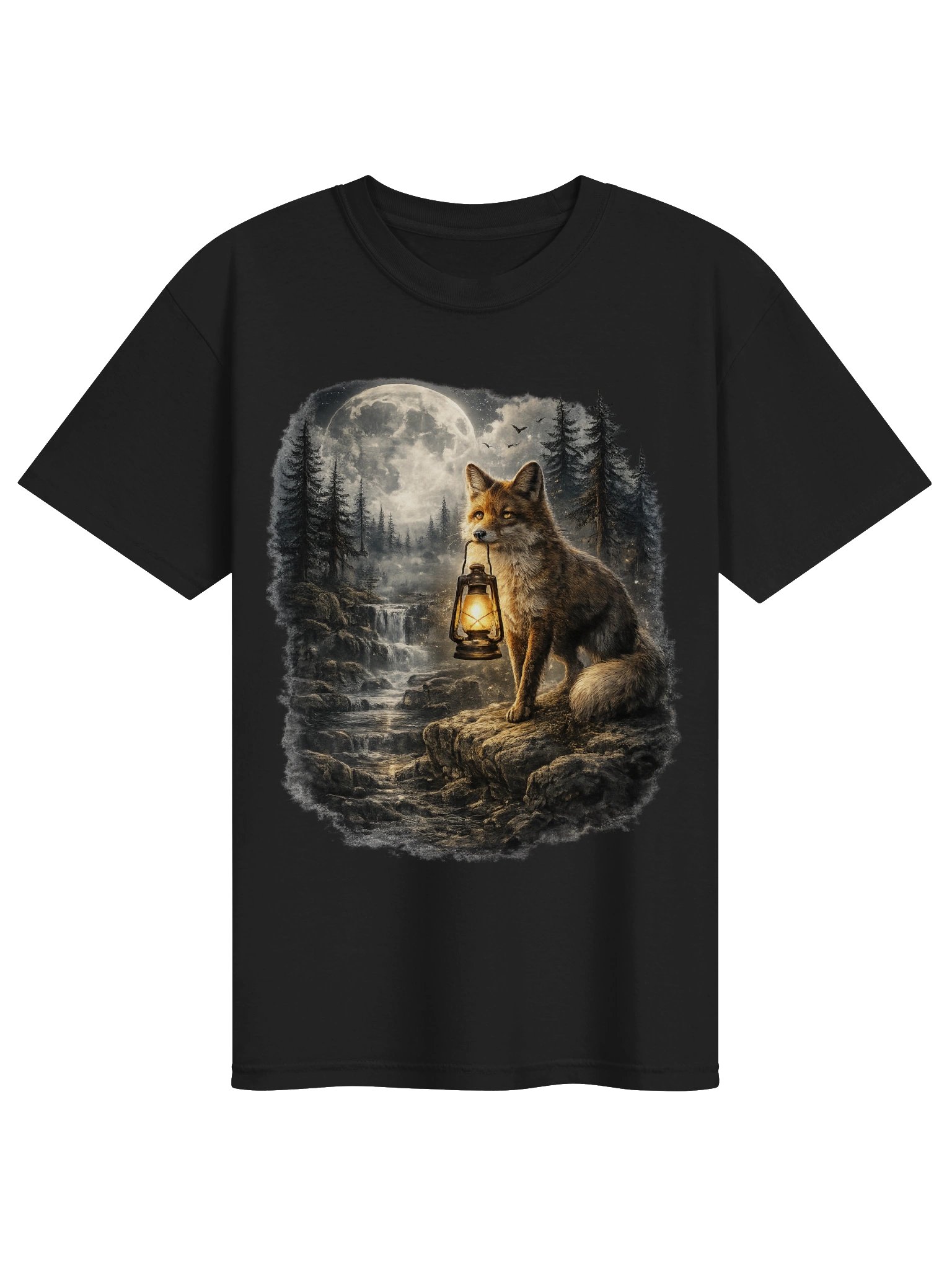 Moonlit Fox Lantern Graphic Tee | Fantasy Woodland Cottagecore Shirt product image (2)