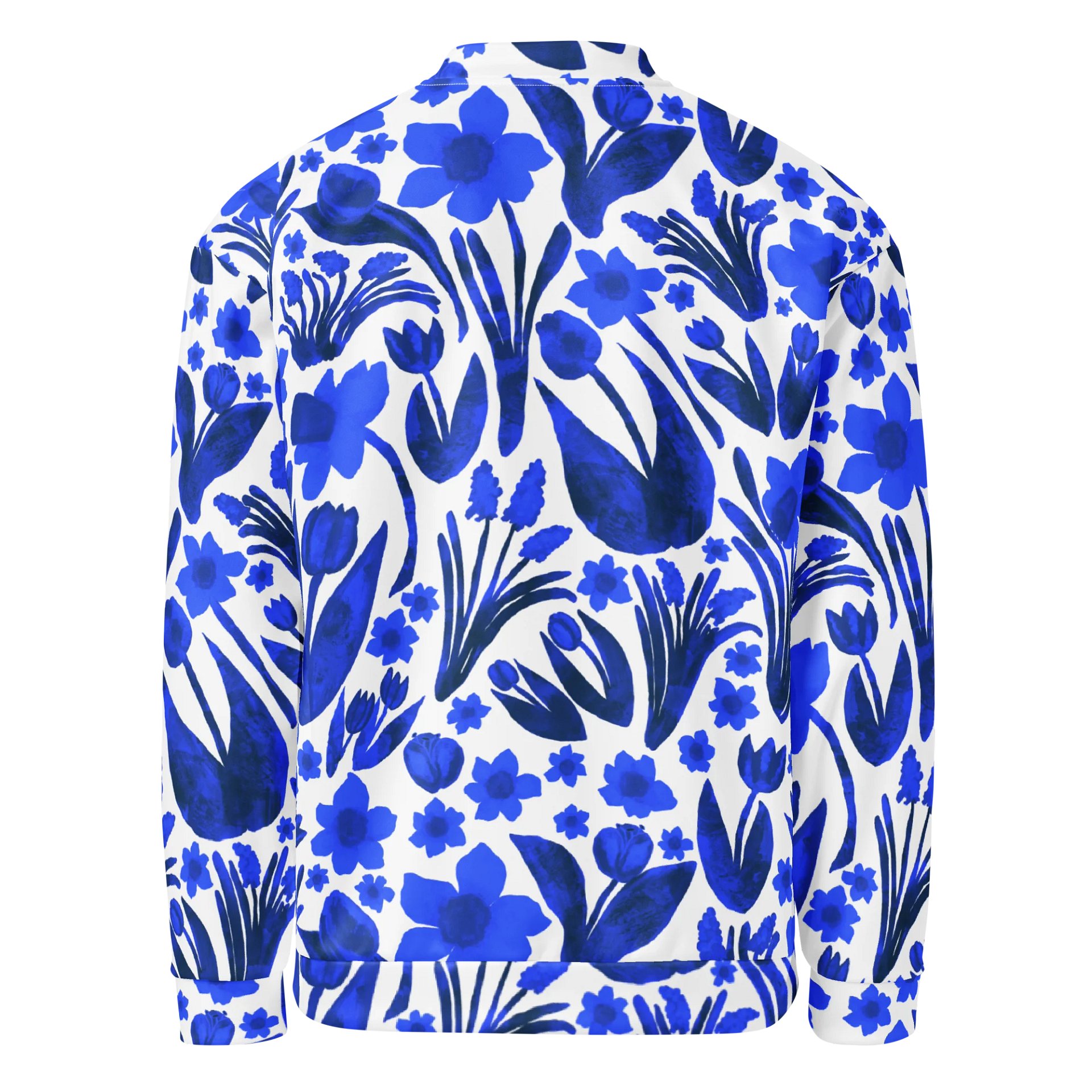 Spring Garden, Royal Blue on White | Unisex Bomber Jacket | Monique Faella Designs™ product image (2)