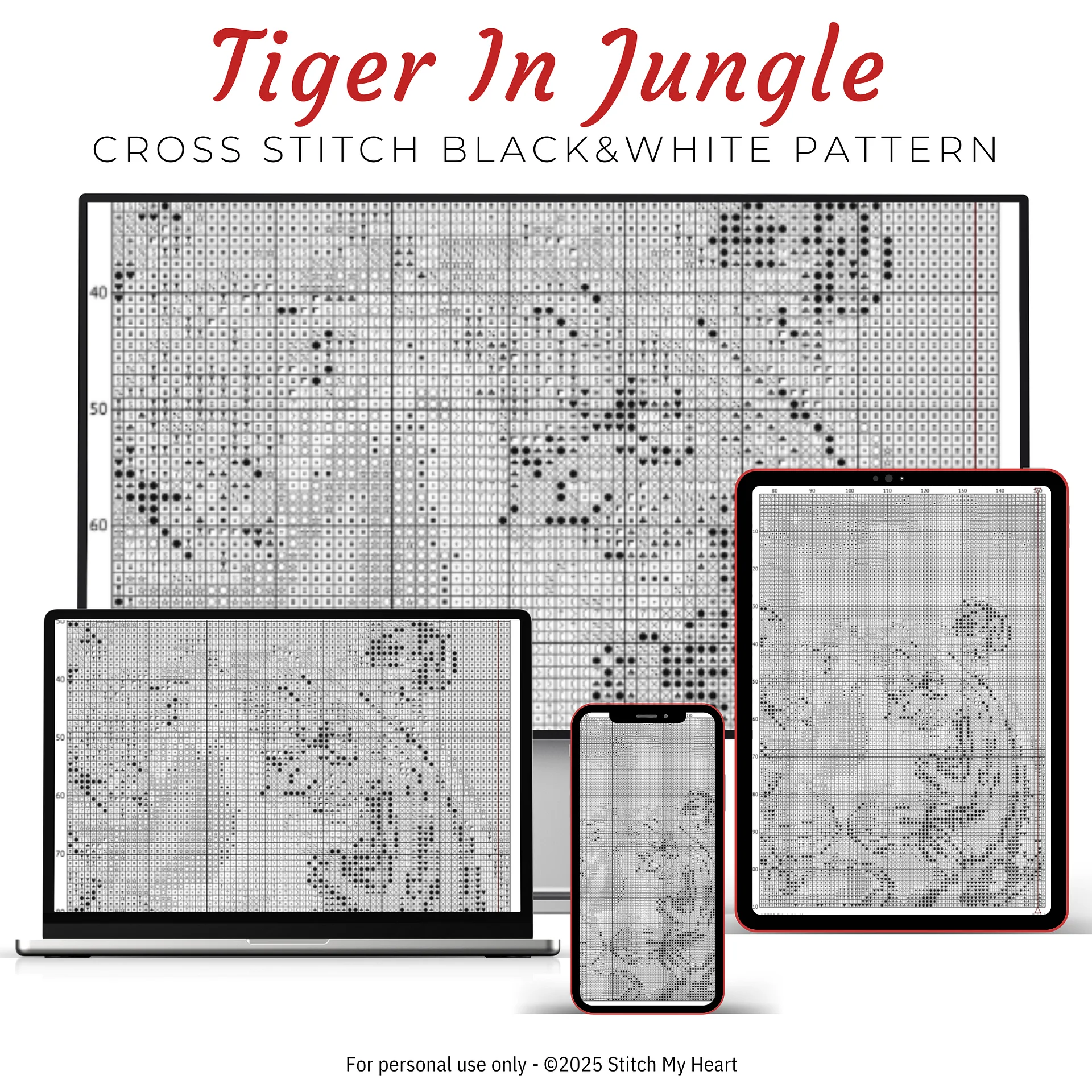 Tiger in the Jungle Cross Stitch Pattern product image (4)