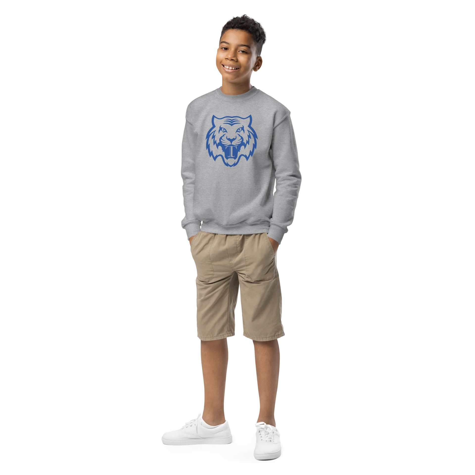 Youth Tiger Teeth Crew Neck Sweater (Blue) product image (1)