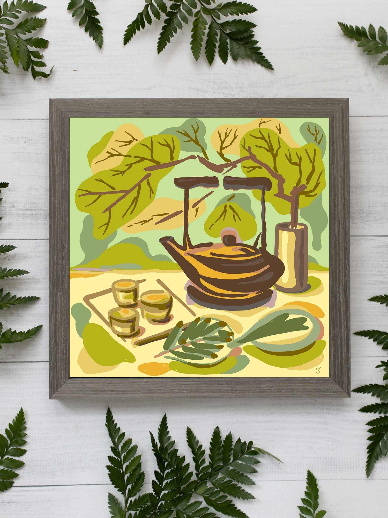 Earthy Teapot and Teacups Canvas Art - Coffee Shop No. 2 product image (125)