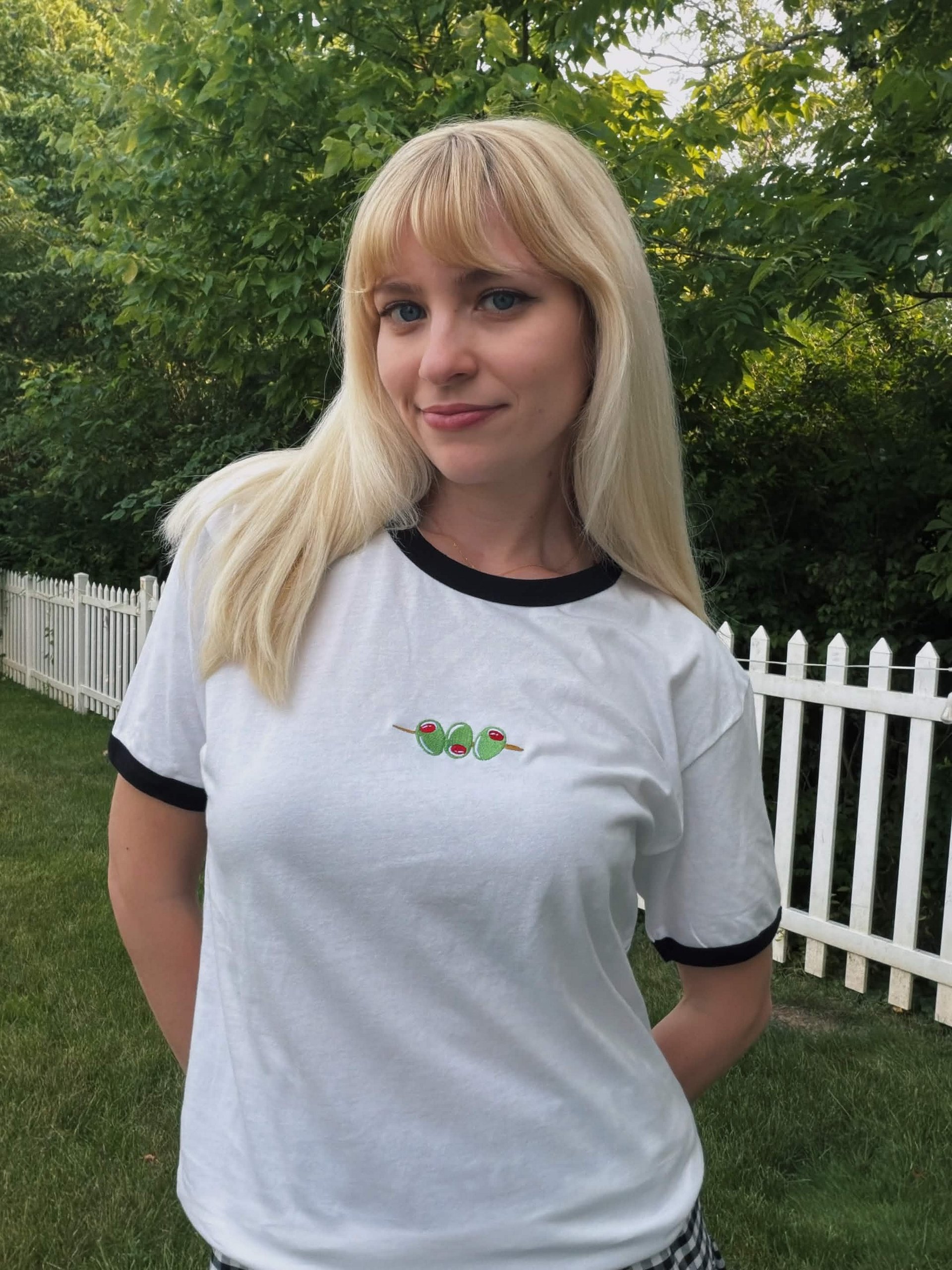 OlivesCrossing Embroidered Ringer Tee product image (1)