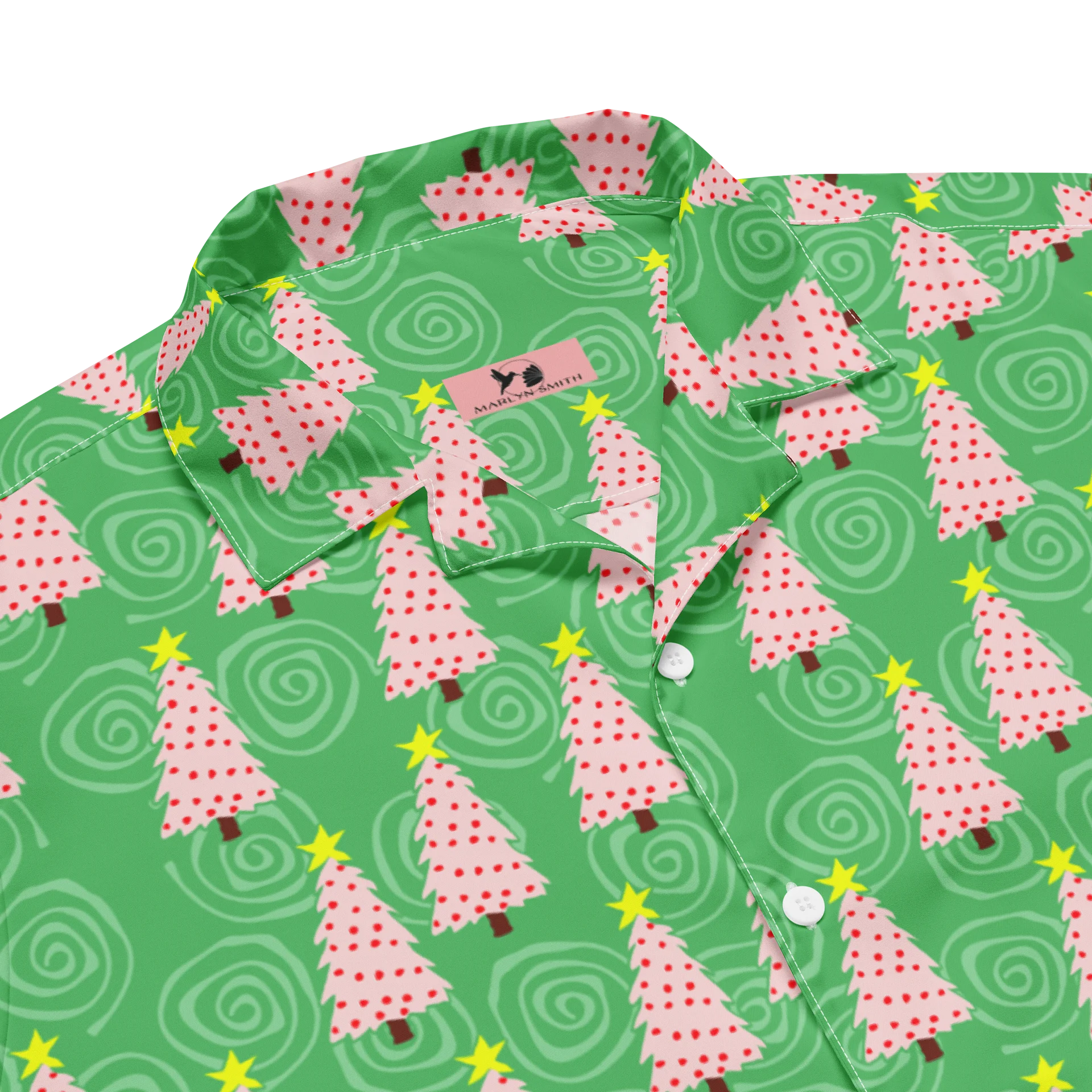 Pink Christmas Trees on Mint Green Oversized Button-Down Shirt product image (3)