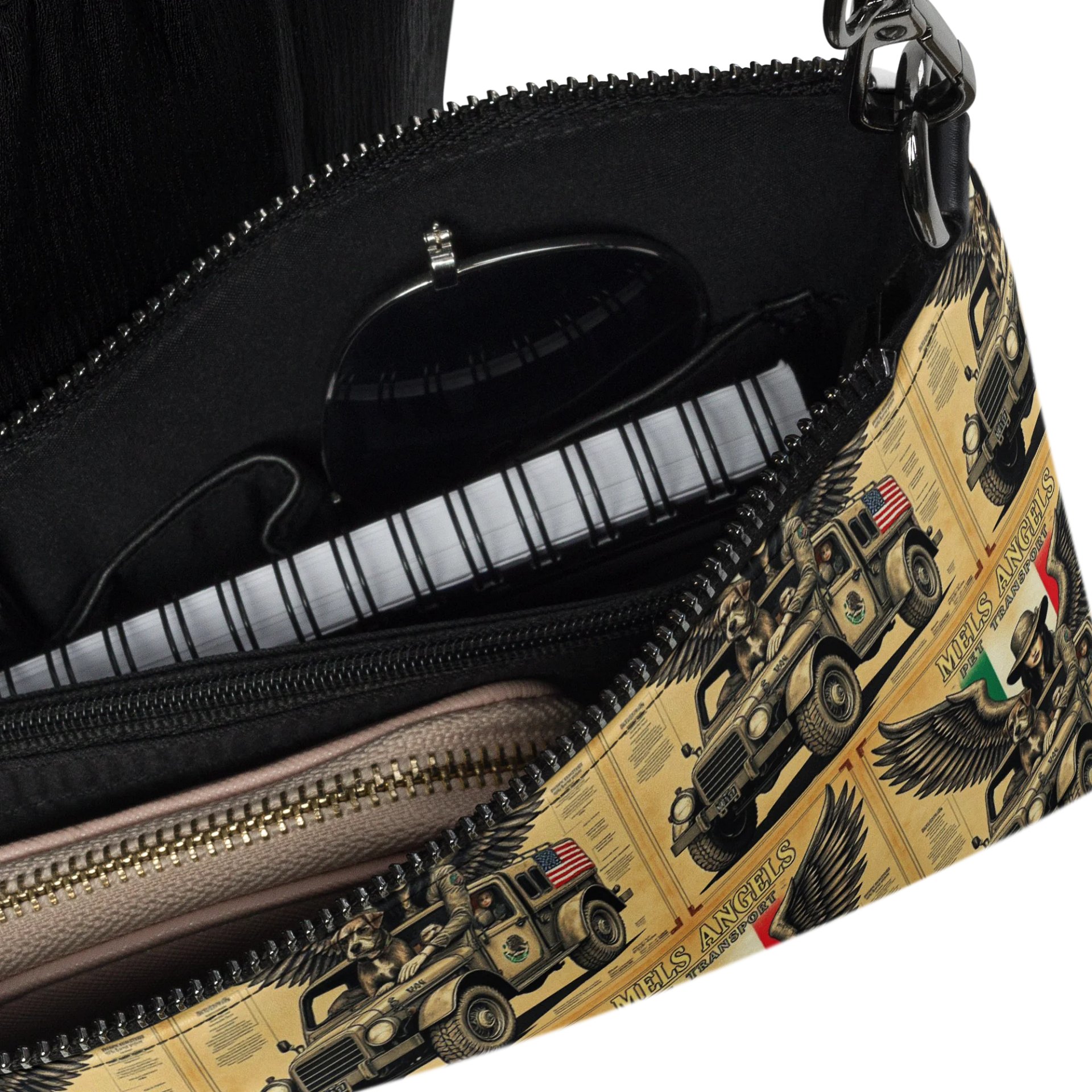 Mel’s Angels Vintage Crossbody Bag – All-Over Print Faux Leather Purse with Strap product image (10)