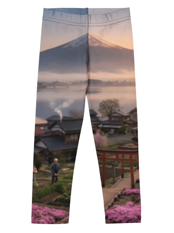 Mount Fuji & Japanese Village Kids Leggings | All-Over Print Stretch Pants product image (1)