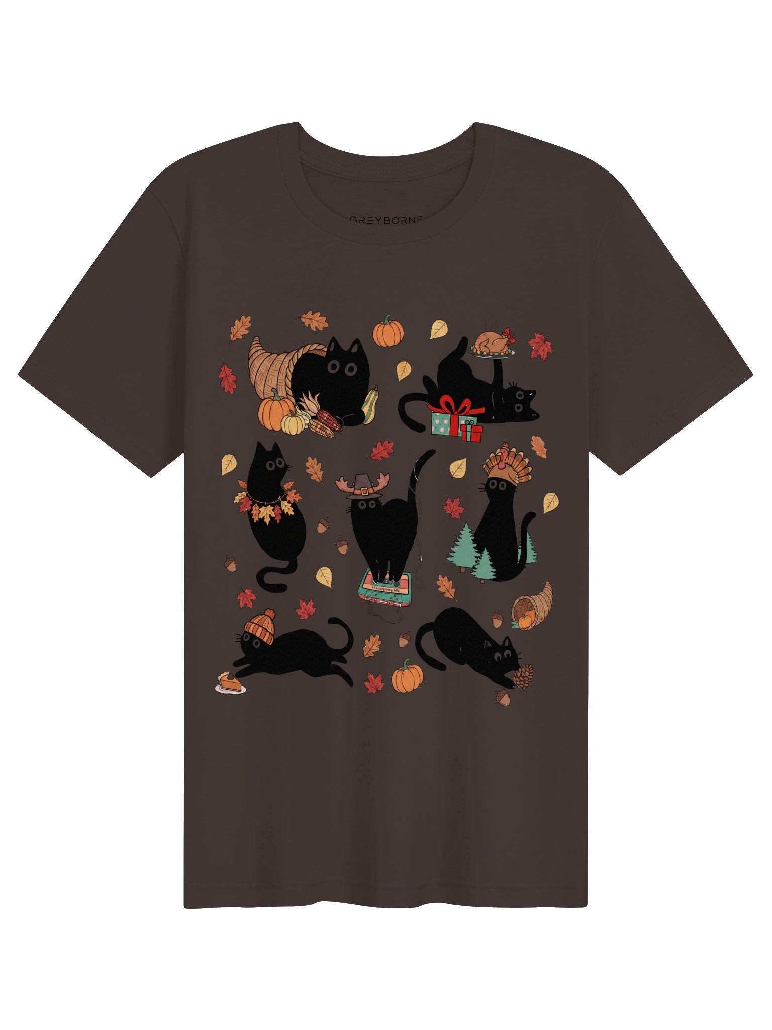 Black Cat Autumn T-Shirt – Cute Fall Cat Graphic Tee, Cozy Halloween Shirt, Pumpkin & Leaves Cat Lover Gift product image (5)