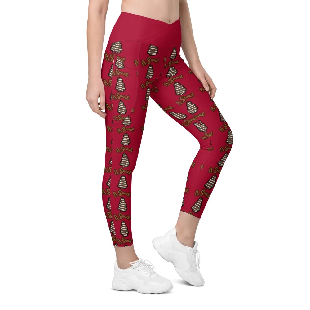 Chocolate Holiday Snack Cake All-Over Print Red Crossover Leggings with Pockets product image (5)