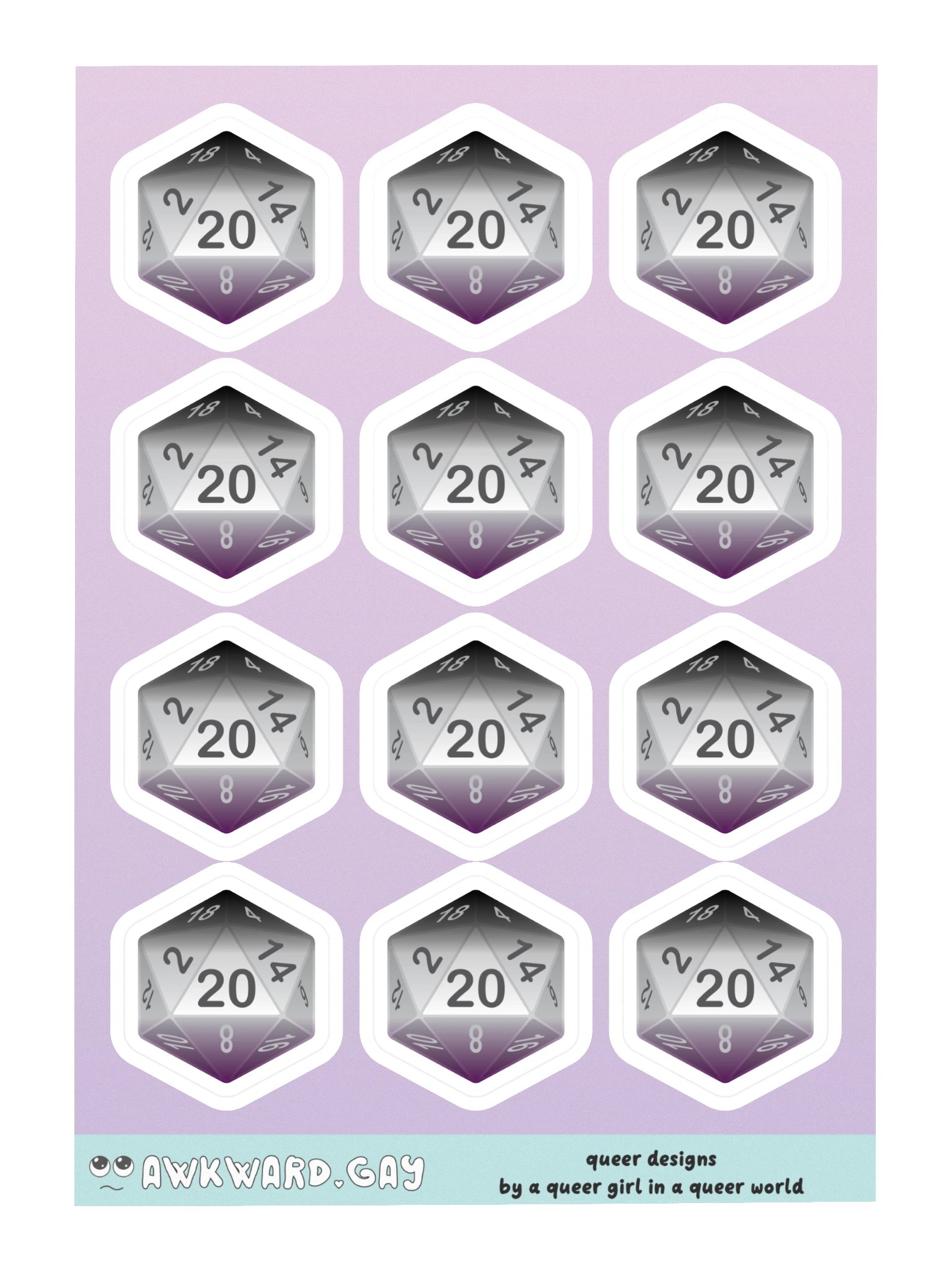 Asexual Pride D20 Sticker Sheet product image (3)