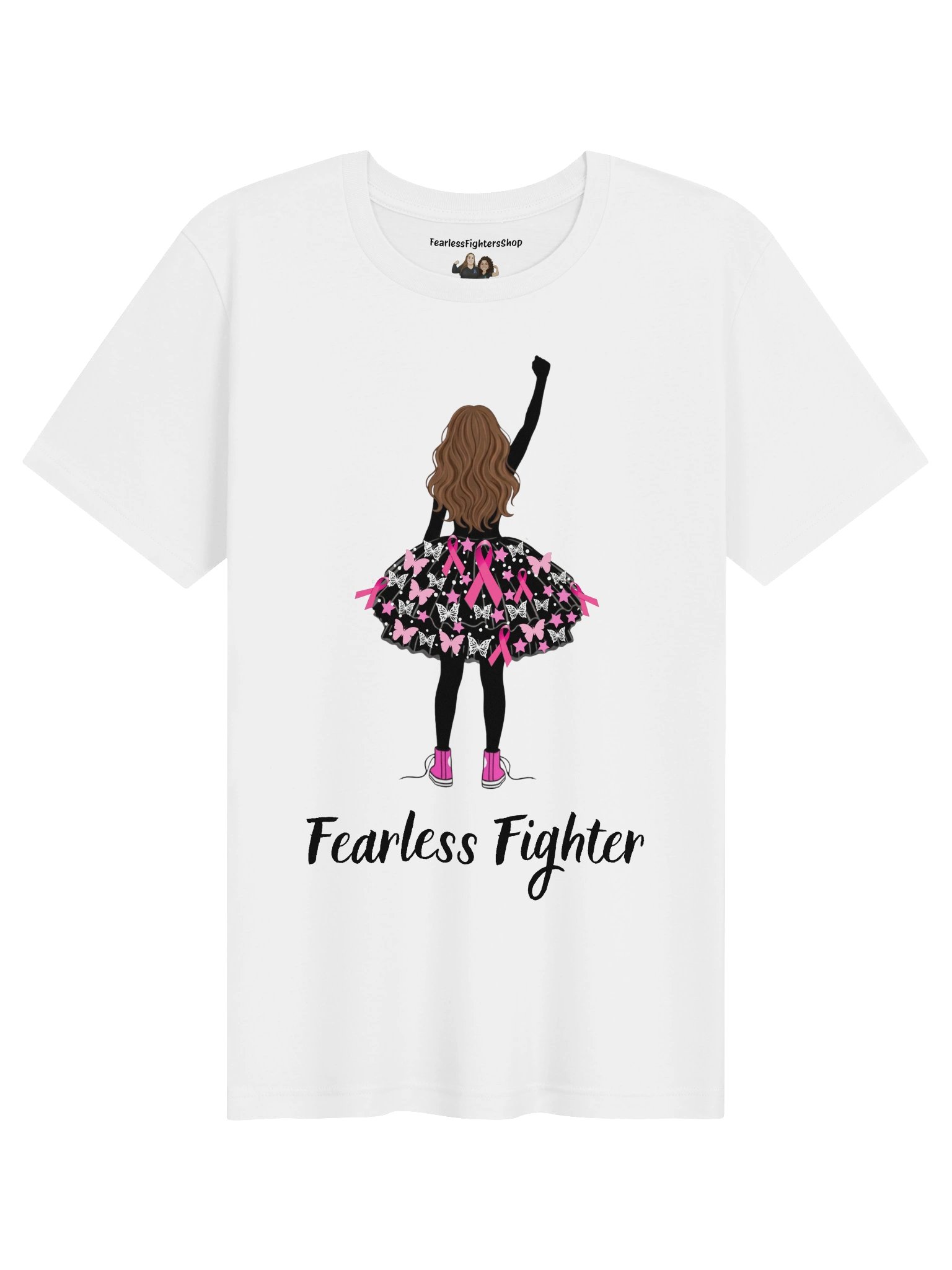 Custom Brown Hair Breast Cancer - Fearless Fighter Unisex T-Shirt [white] product image (1)
