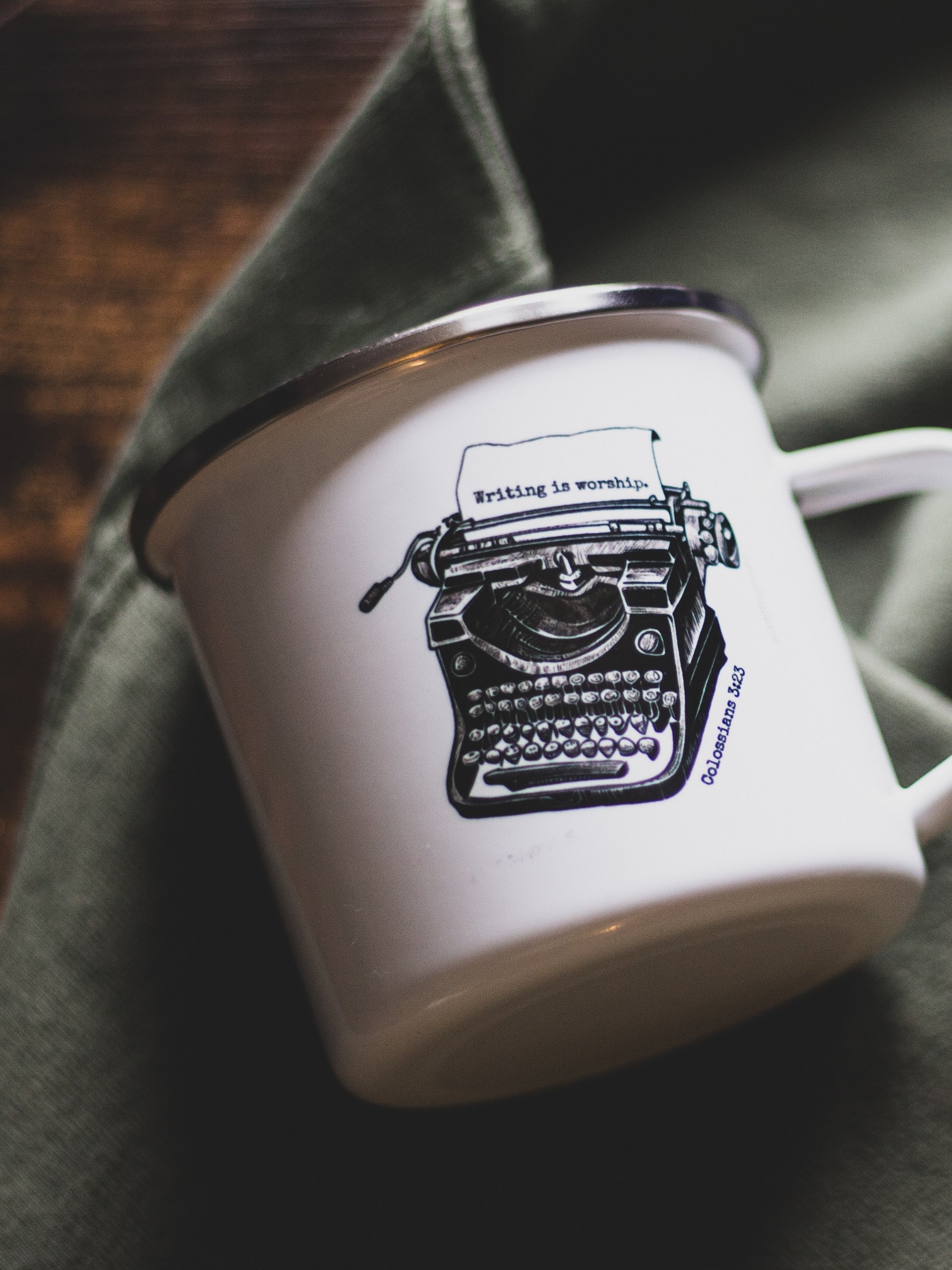 "Writing is worship" campfire mug product image (1)