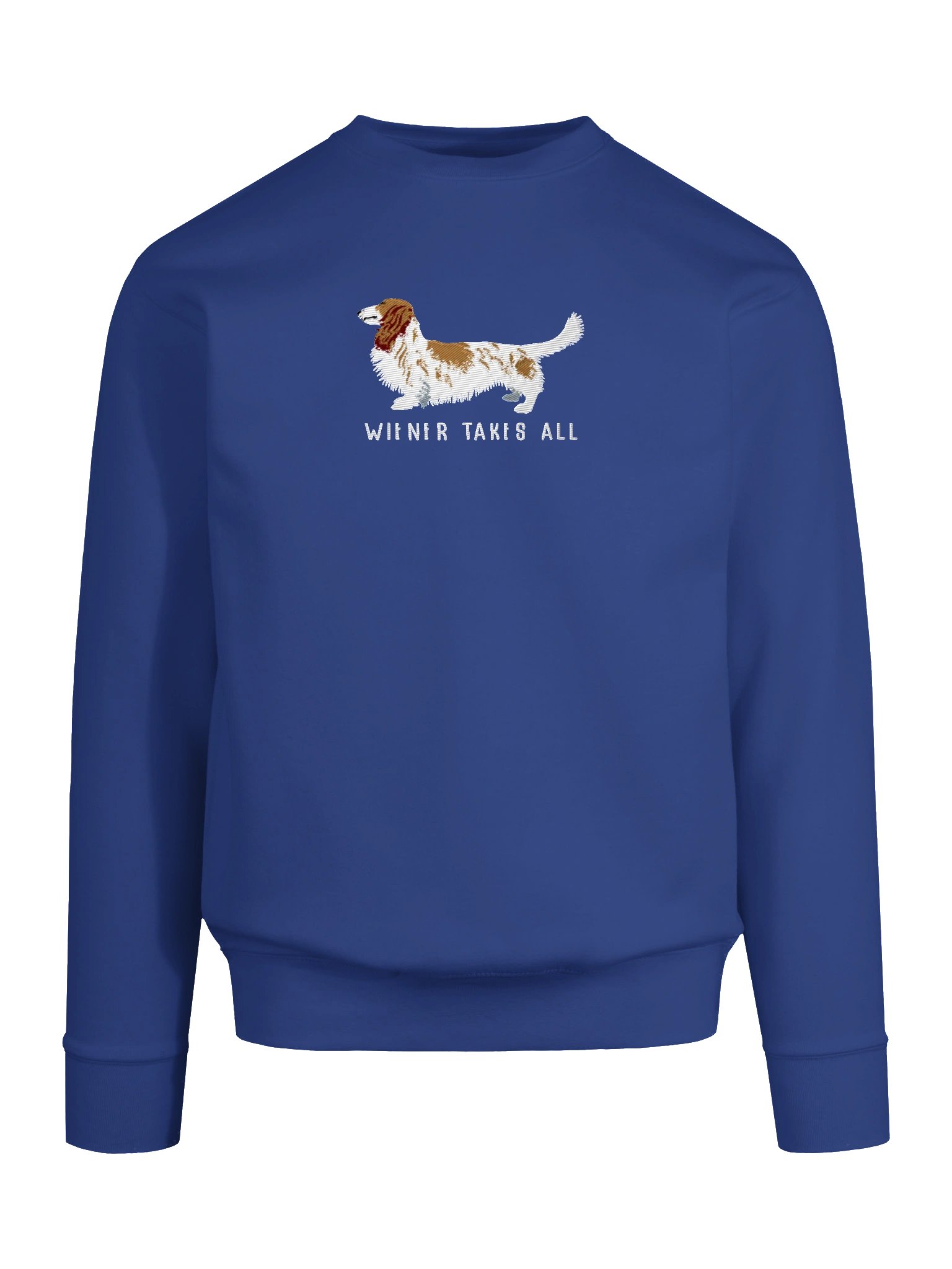 Wiener Takes All Sweatshirt (Embroidered) of a Longhaired Dachshund(Pied Brown & White) product image (23)