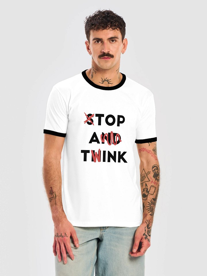 Stop and Think Top A Twink Ringer Tee – Retro Graphic Shirt product image (1)