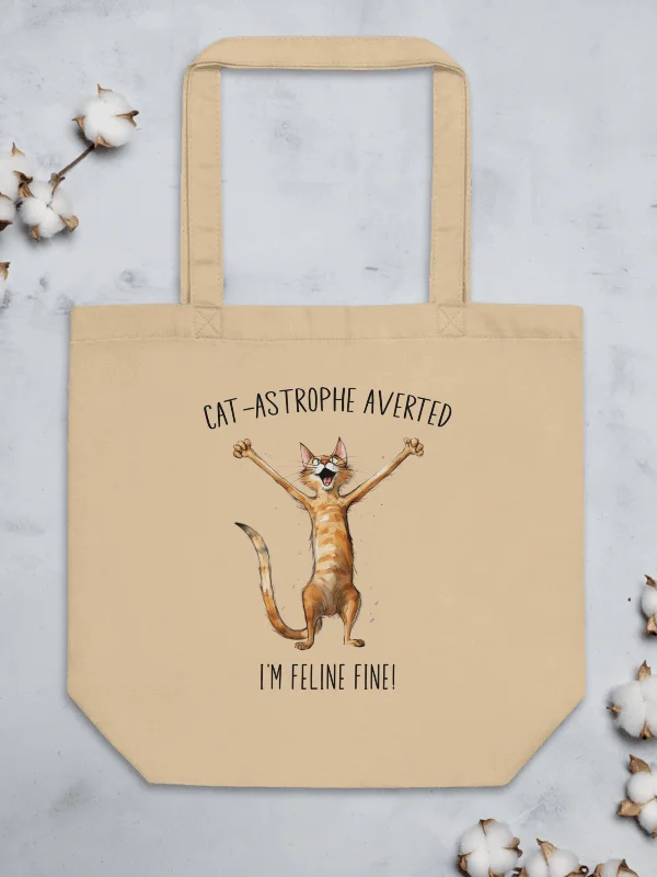 Funny Cute Cat Eco-Friendly Tote Bag - Cat-astrofe averted product image (5)
