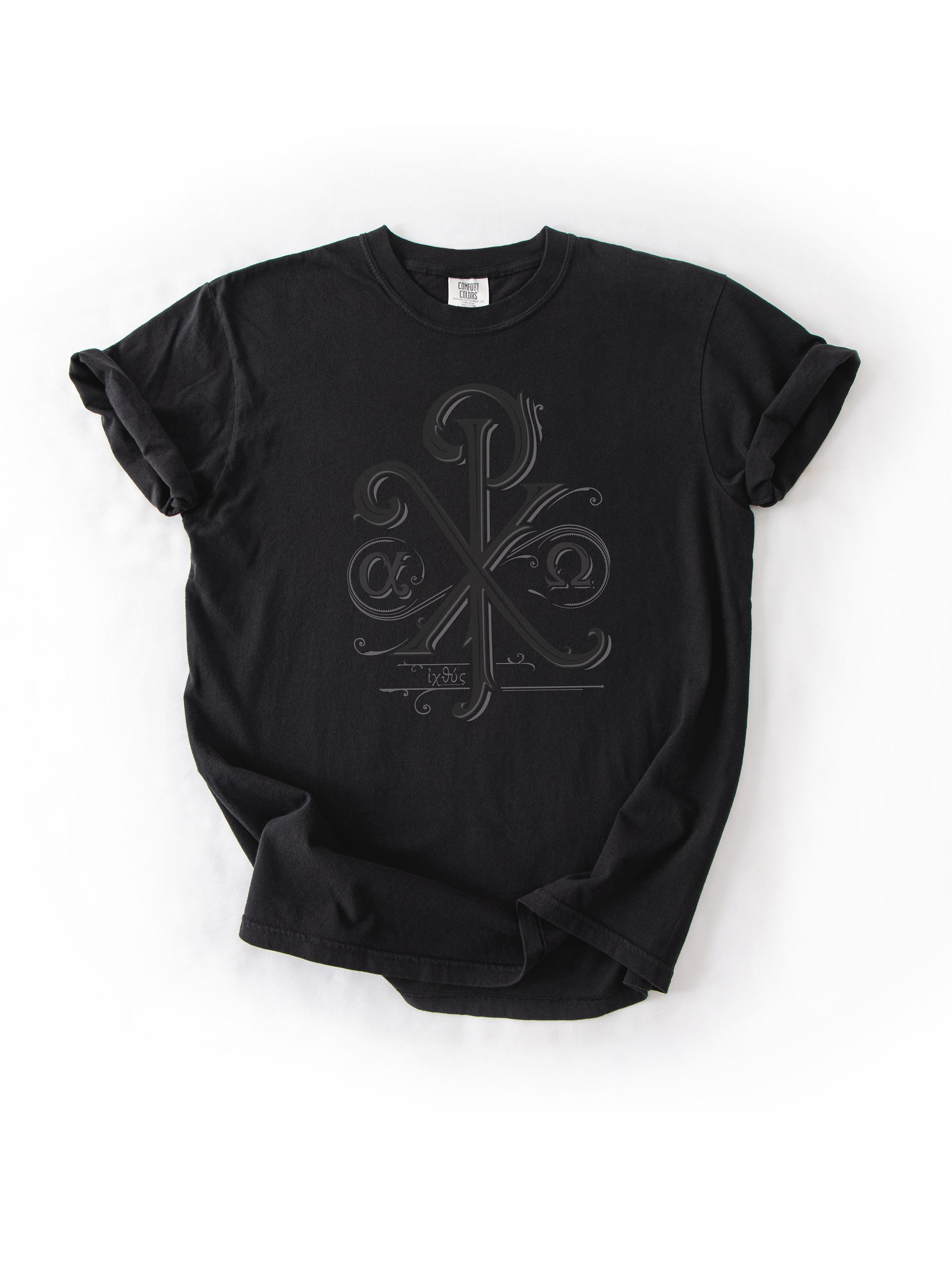 Chi-Rho, incorporating Alpha and Omega, and the ichthys - Comfort Colors T-Shirt product image (9)