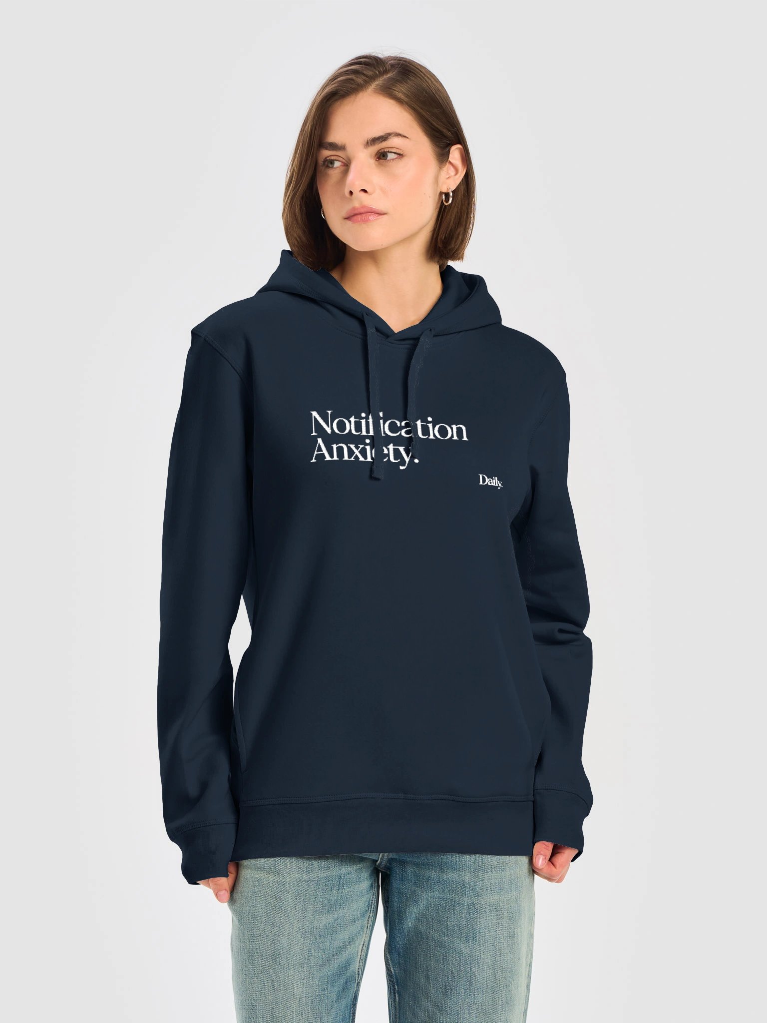 “Notification Anxiety. Daily.” — Unisex Organic Side Pocket Hoodie product image (1)