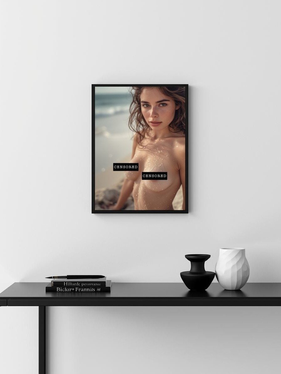 Wet Brunette Beach Nude Pose – Glossy 8x10 Metal Print product image (3)